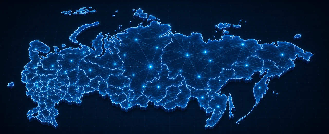 Стилизованная карта регионов по предоставленному образцу: цифровые связи на тёмном фоне